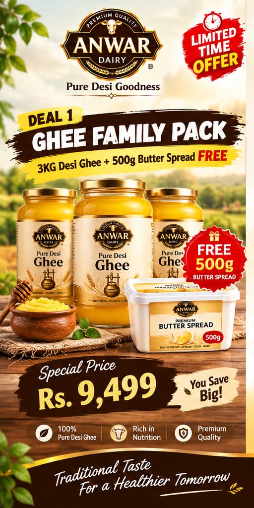 Anwar Dairy Ghee Family Pack | 3KG Pure Desi Ghee + 500G Butter Spread FREE | Special Deal